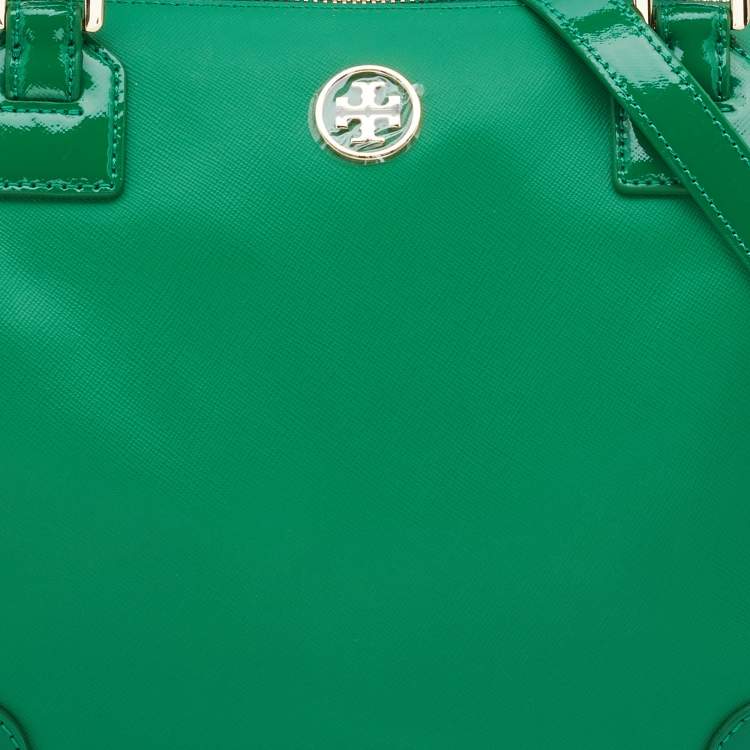Pre Owned Tory Burch Green Leather Robinson Boston Bag