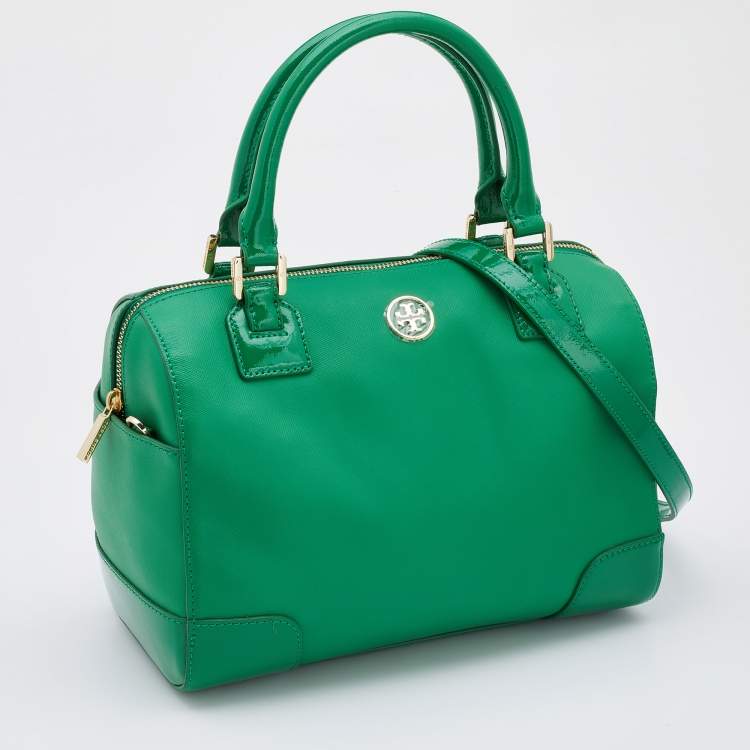 Pre Owned Tory Burch Green Leather Robinson Boston Bag