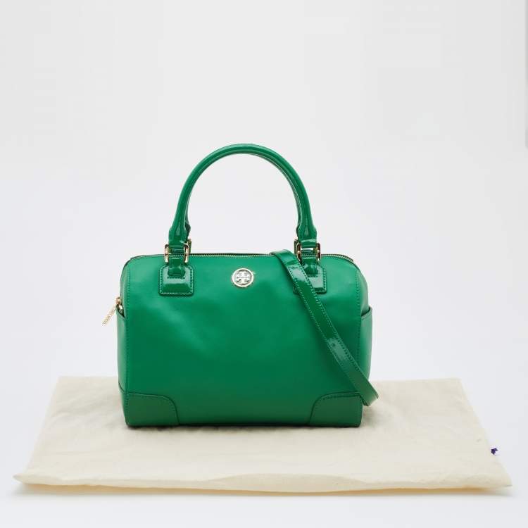 Pre Owned Tory Burch Green Leather Robinson Boston Bag