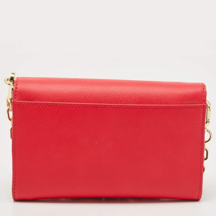 Pre Owned Tory Burch Red Leather Robinson Chain Clutch Bag