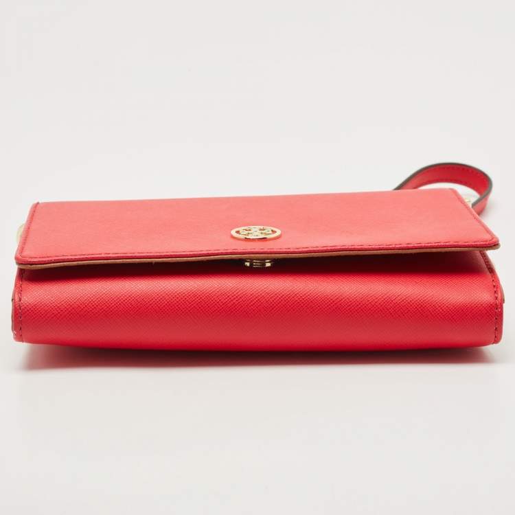 Pre Owned Tory Burch Red Leather Robinson Chain Clutch Bag