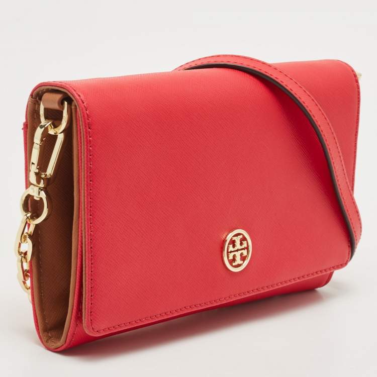 Pre Owned Tory Burch Red Leather Robinson Chain Clutch Bag