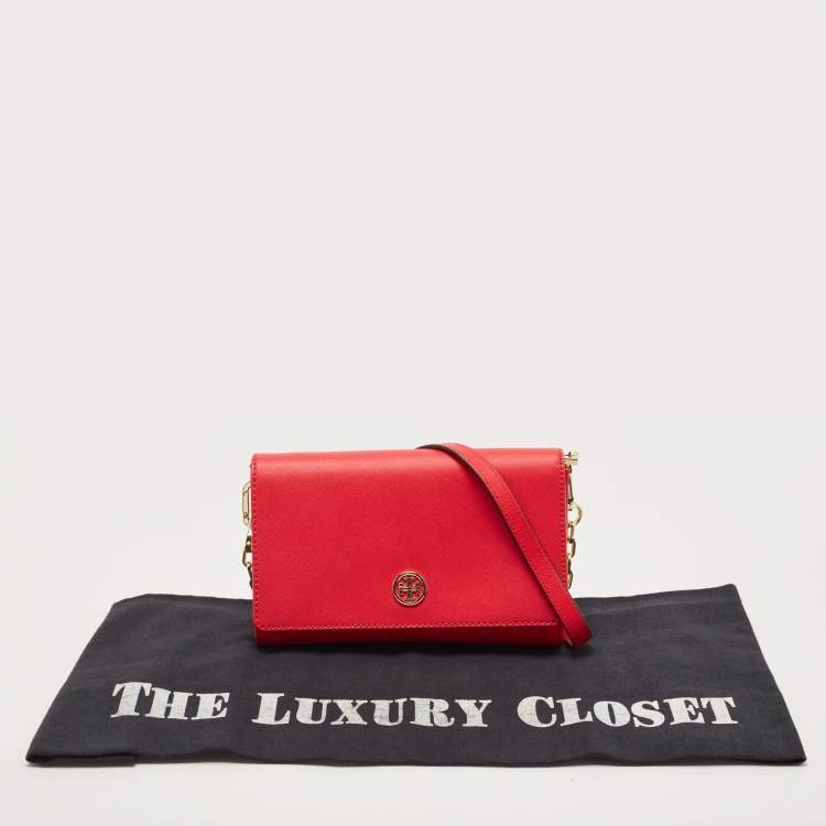 Pre Owned Tory Burch Red Leather Robinson Chain Clutch Bag