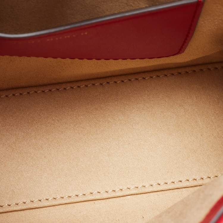 Pre Owned Tory Burch Red/Multicolor T Monogram Leather Mini Square Tote