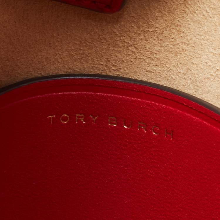 Pre Owned Tory Burch Red/Multicolor T Monogram Leather Mini Square Tote