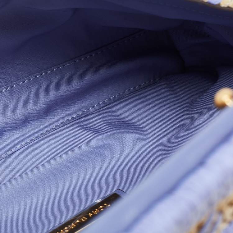 Pre Owned Tory Burch Light Blue/Natural Woven Raffia Fleming Clutch