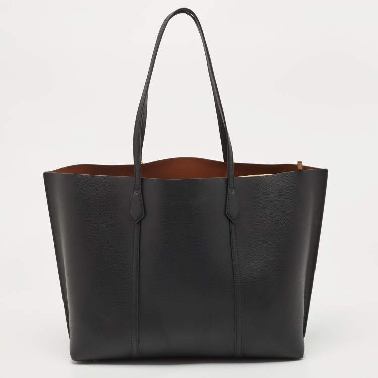 Pre Owned Tory Burch Black/Beige Leather Perry Tote