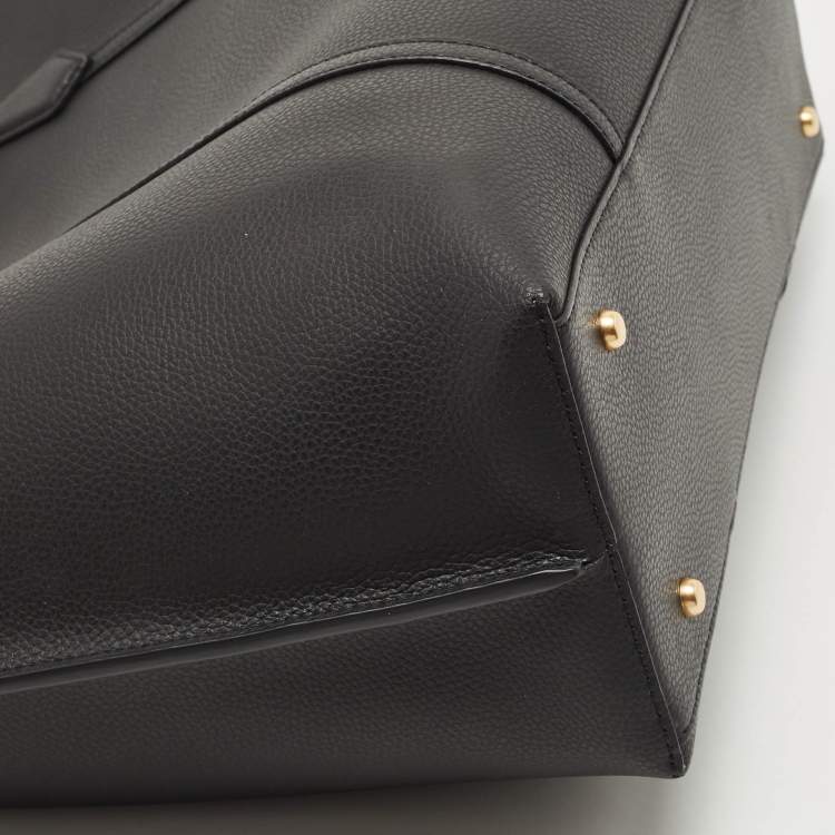 Pre Owned Tory Burch Black/Beige Leather Perry Tote