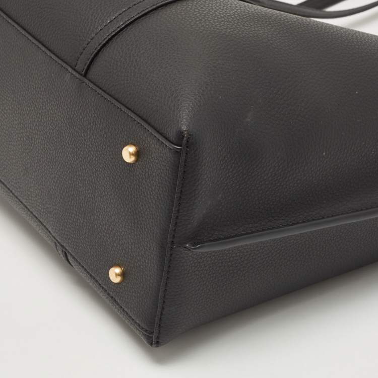 Pre Owned Tory Burch Black/Beige Leather Perry Tote