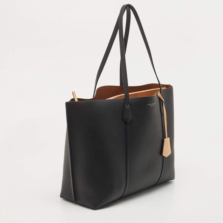 Pre Owned Tory Burch Black/Beige Leather Perry Tote