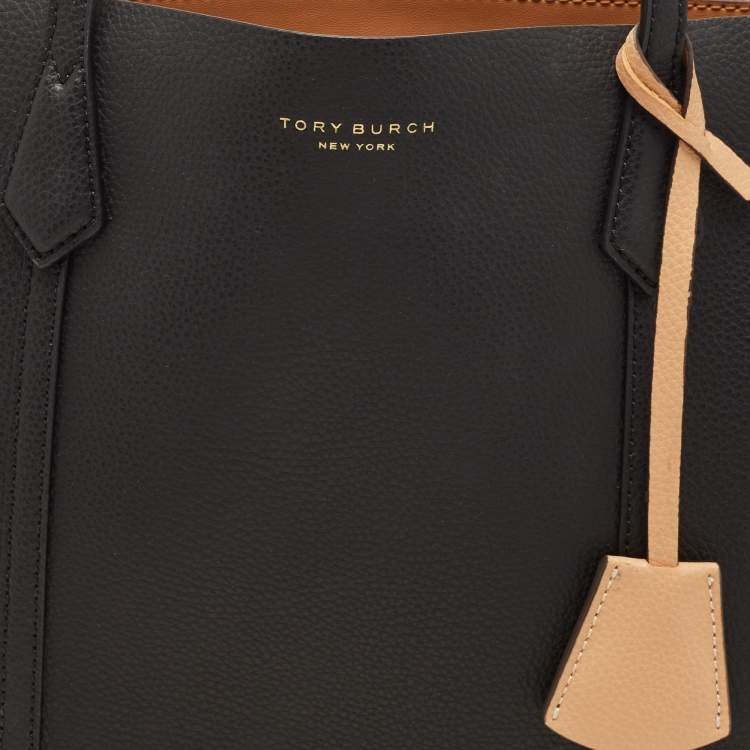 Pre Owned Tory Burch Black/Beige Leather Perry Tote