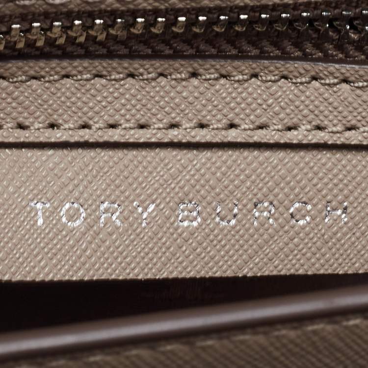 Pre Owned Tory Burch Taupe Leather Robinson Flap Shoulder Bag 