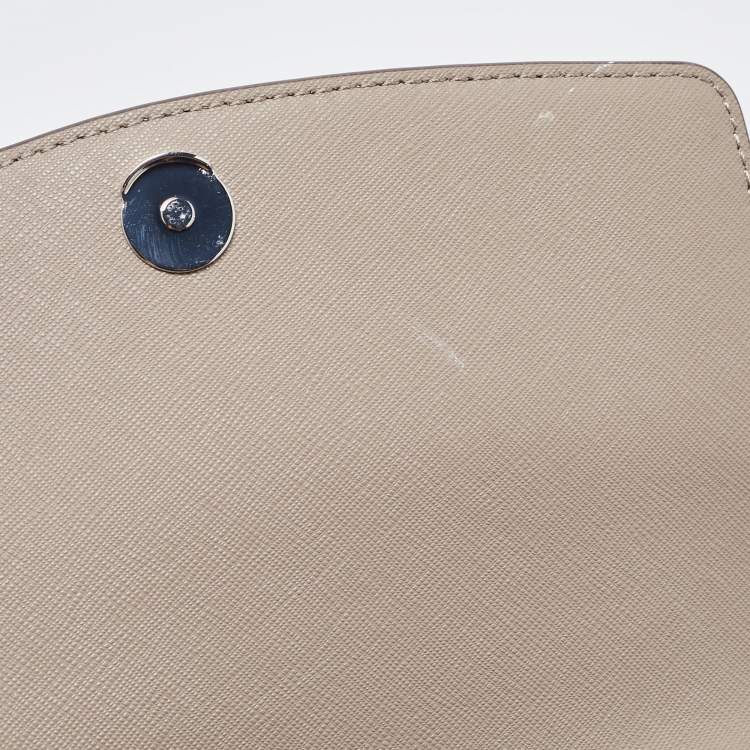 Pre Owned Tory Burch Taupe Leather Robinson Flap Shoulder Bag 