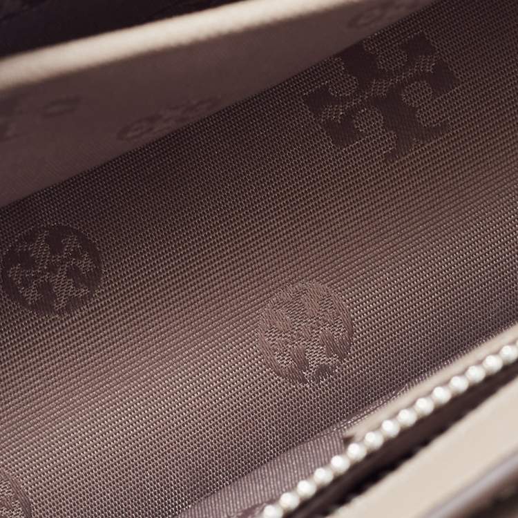 Pre Owned Tory Burch Taupe Leather Robinson Flap Shoulder Bag 