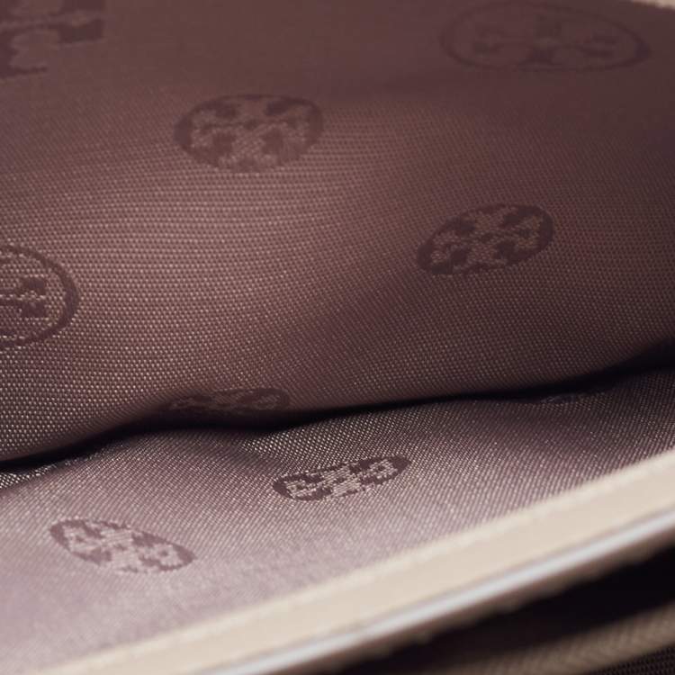 Pre Owned Tory Burch Taupe Leather Robinson Flap Shoulder Bag 