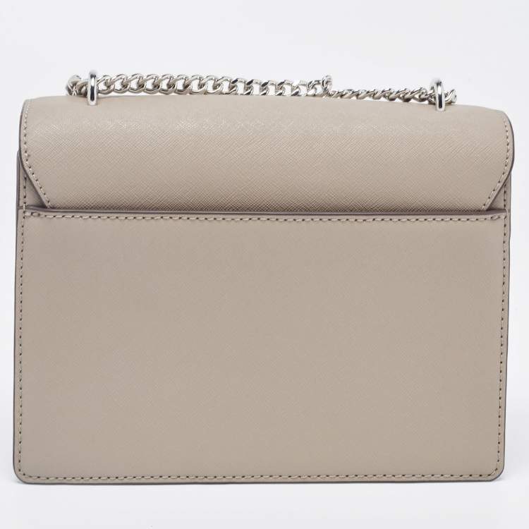 Pre Owned Tory Burch Taupe Leather Robinson Flap Shoulder Bag 