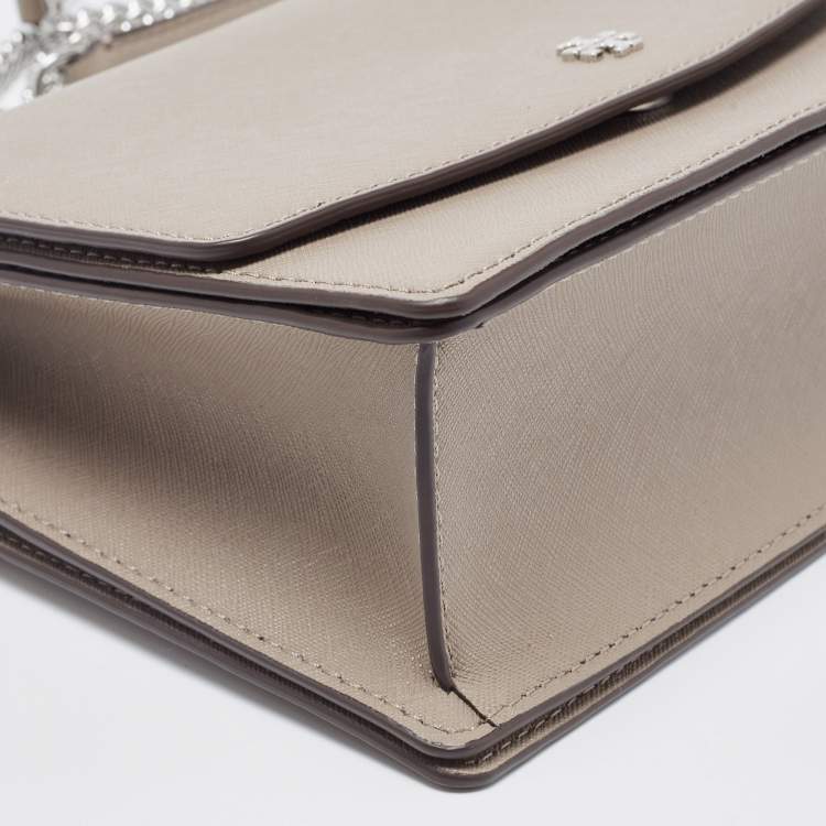 Pre Owned Tory Burch Taupe Leather Robinson Flap Shoulder Bag 