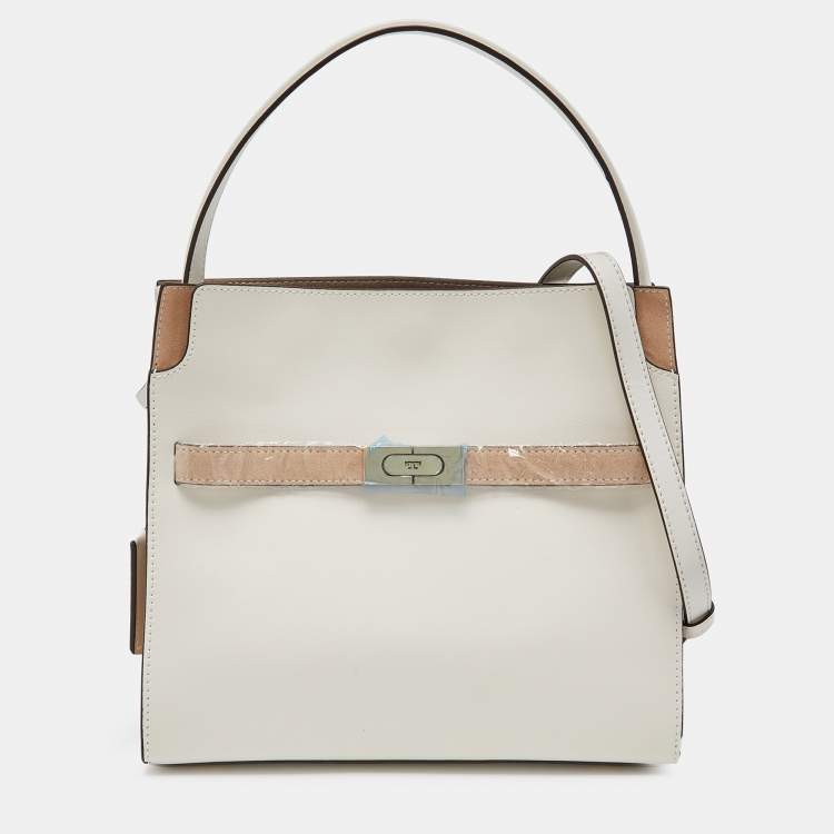 Tory Burch White/Beige Leather and Suede Small Lee Radziwill Double Bag  Tory Burch