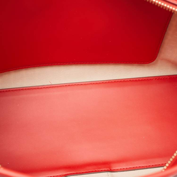 Pre Owned Tory Burch Red Coated Canvas and Leather Gemini Link Top Zip Tote