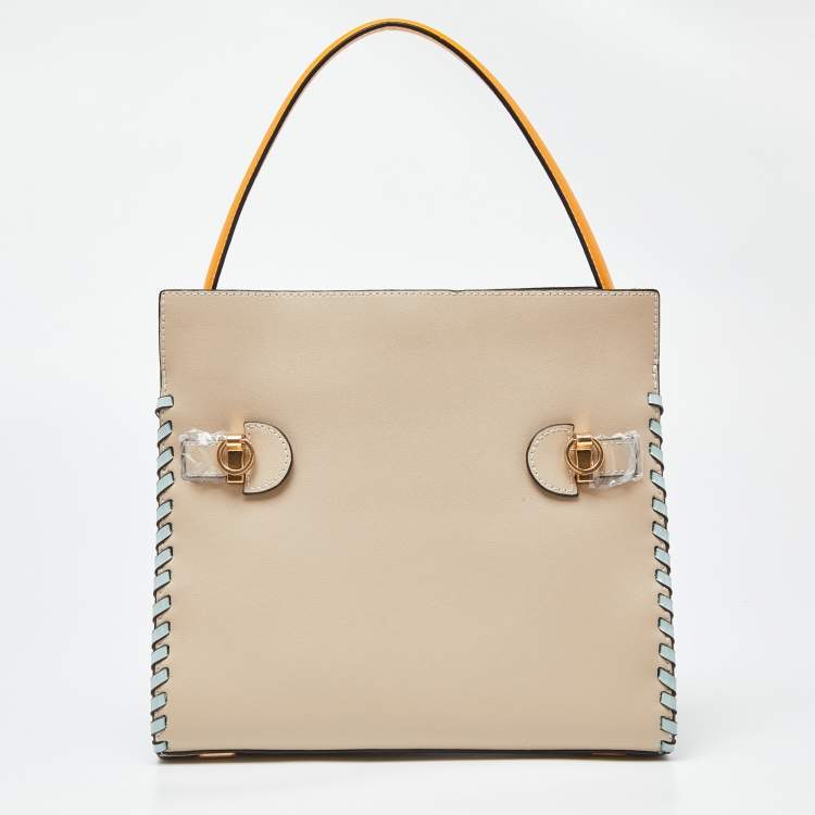 Pre Owned Tory Burch Multicolor Leather and Suede Small Lee Radziwill Whipstitch Lee Radziwill Top Hande Bag