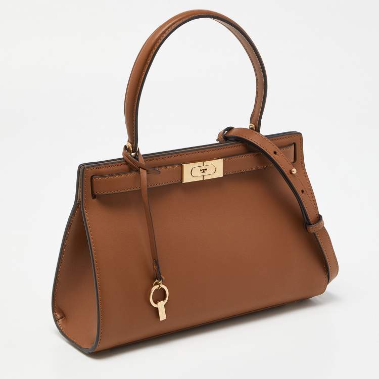 Pre Owned Tory Burch Brown Leather Small Lee Radziwill Top Handle Bag