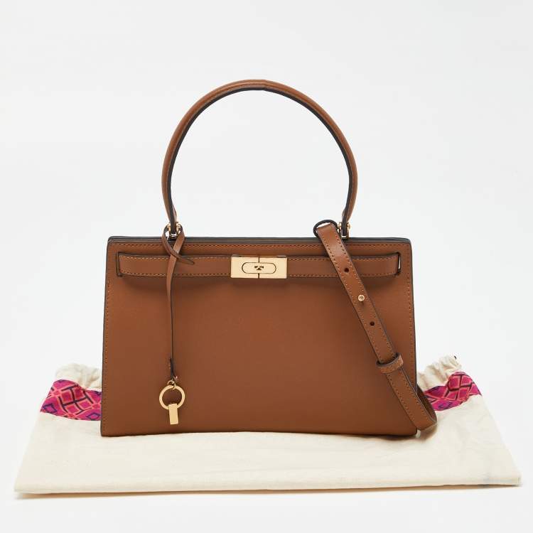 Pre Owned Tory Burch Brown Leather Small Lee Radziwill Top Handle Bag