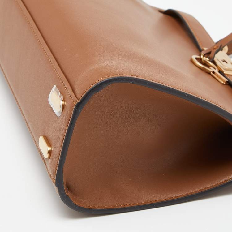 Pre Owned Tory Burch Brown Leather Small Lee Radziwill Top Handle Bag