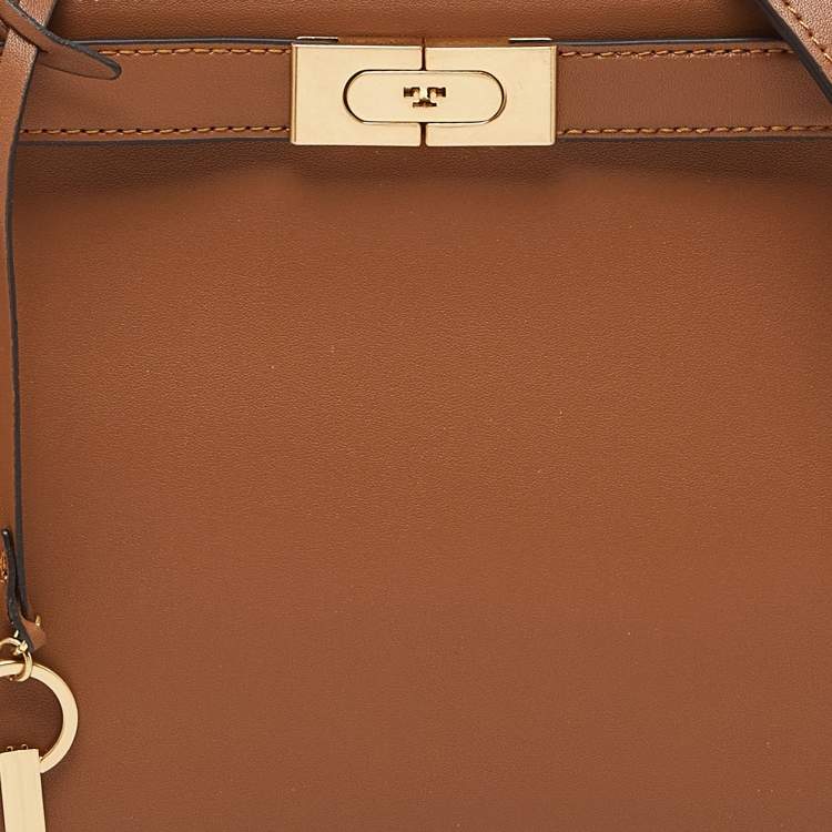 Pre Owned Tory Burch Brown Leather Small Lee Radziwill Top Handle Bag