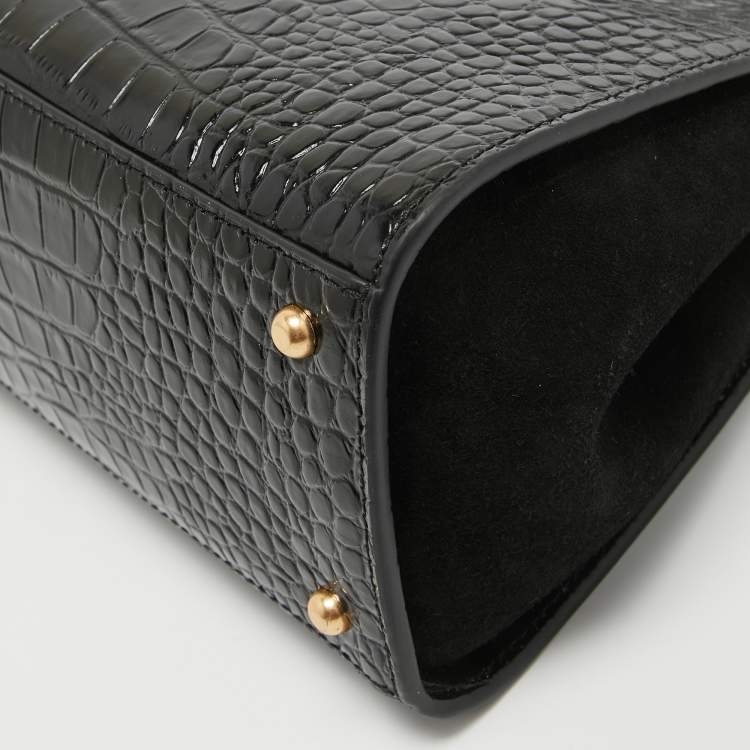 Pre Owned Tory Burch Black Croc Embossed Leather Eleanor Satchel