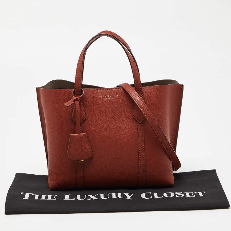 Pre Owned Tory Burch Brown Leather Small Perry Triple-Compartment Tote 