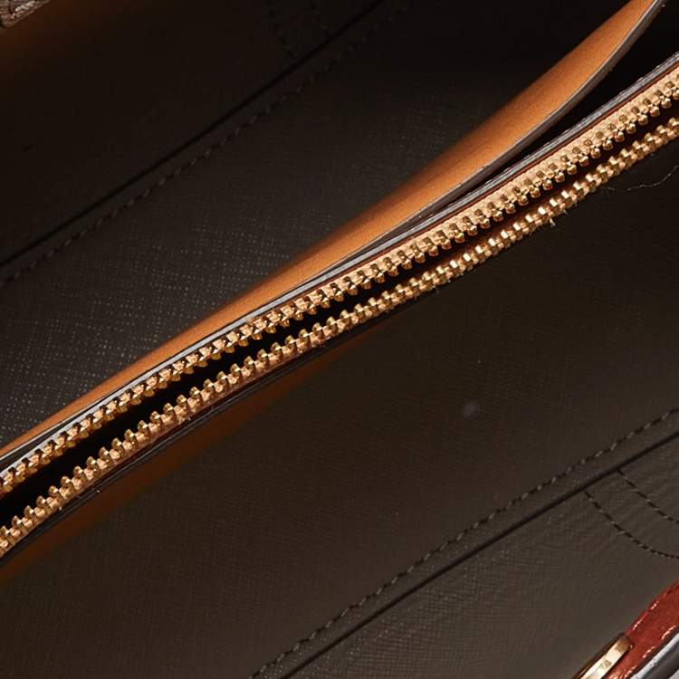 Pre Owned Tory Burch Brown Leather Small Perry Triple-Compartment Tote 