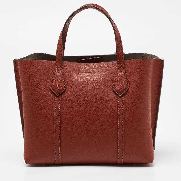 Pre Owned Tory Burch Brown Leather Small Perry Triple-Compartment Tote 