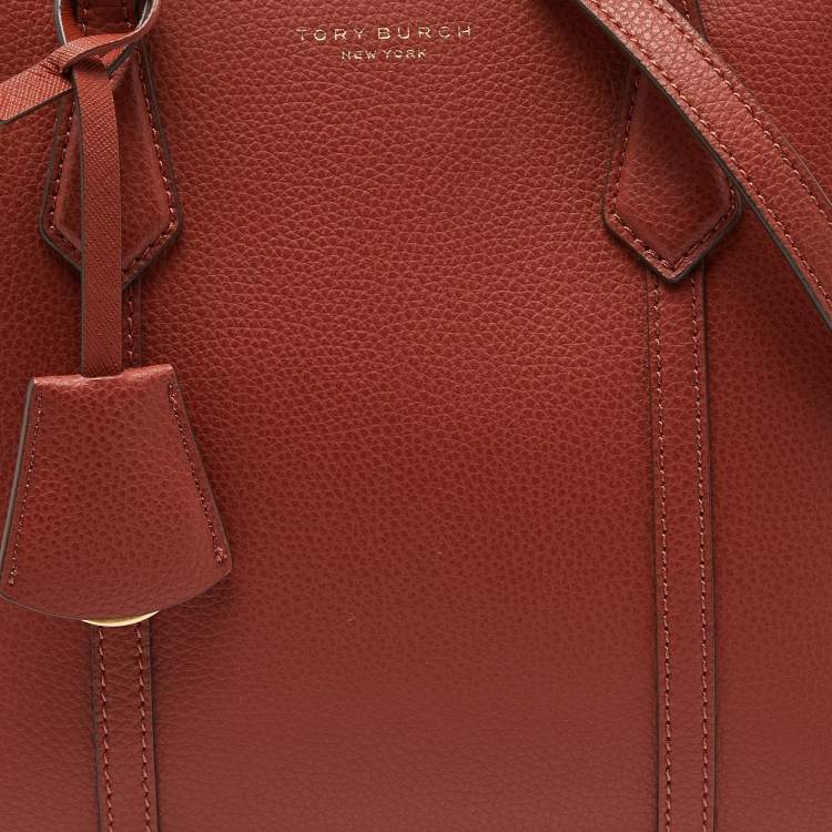 Pre Owned Tory Burch Brown Leather Small Perry Triple-Compartment Tote 