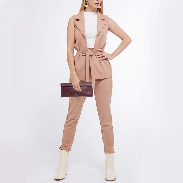 مملوكة مسبقًا Tory Burch Burgundy Leather Miller Clutch