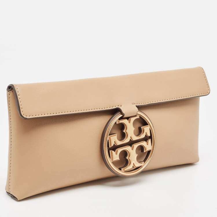 Pre Owned Tory Burch Beige Leather Miller Clutch