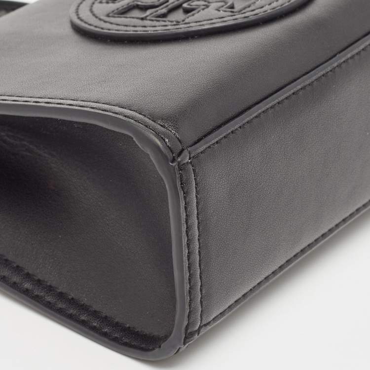 Pre Owned Tory Burch Black Faux Leather Mini Ella Bio Tote