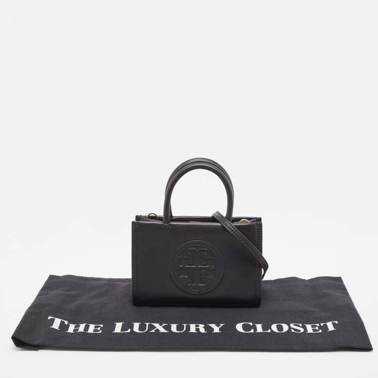Pre Owned Tory Burch Black Faux Leather Mini Ella Bio Tote