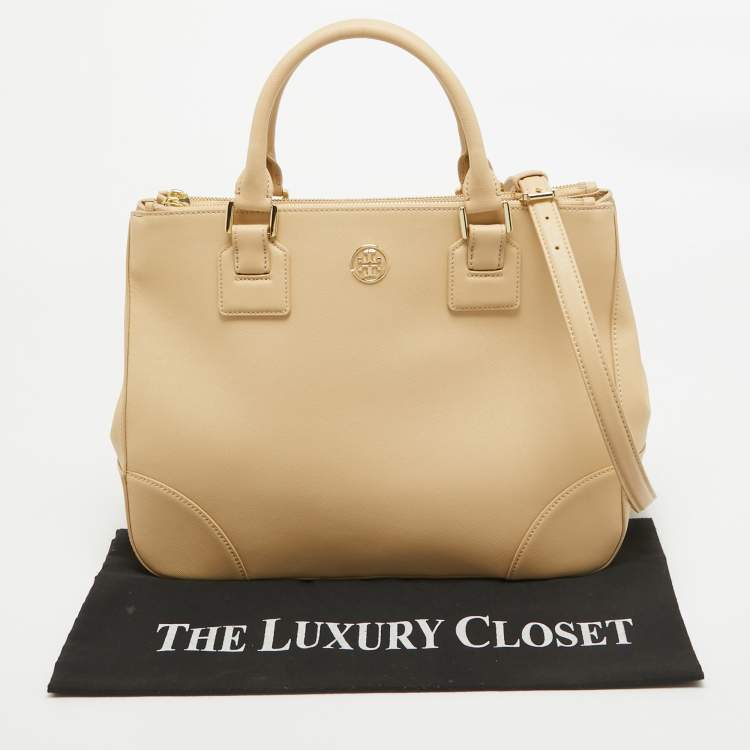 Pre Owned Tory Burch Toasted Wheat Leather Robinson Double Zip Tote