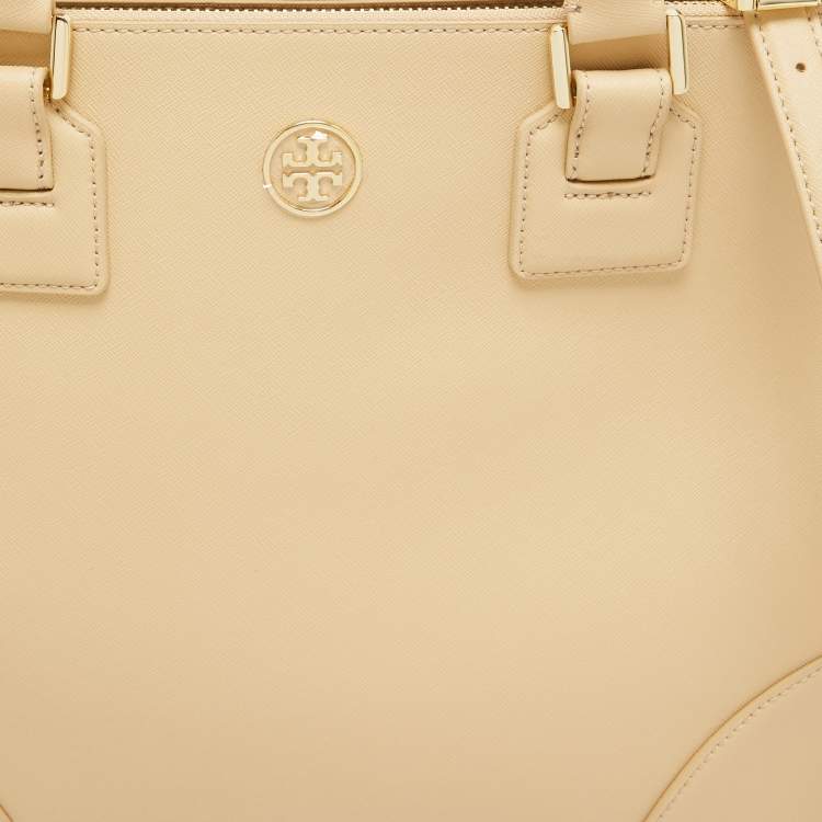 Pre Owned Tory Burch Toasted Wheat Leather Robinson Double Zip Tote