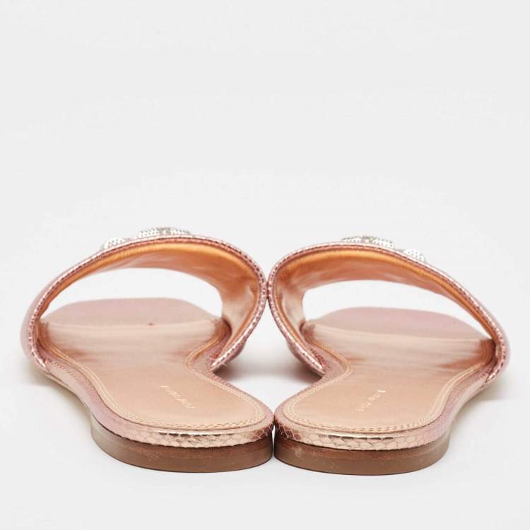 مملوكة مسبقًا Tory Burch Metallic Snakeskin Embossed Leather Eleanor Flat Slides Size 39