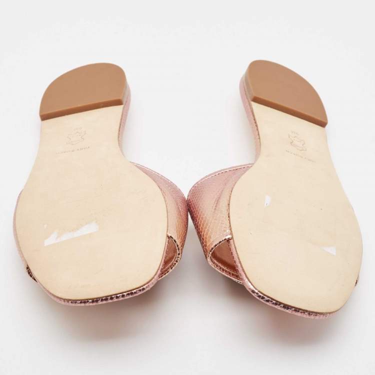 مملوكة مسبقًا Tory Burch Metallic Snakeskin Embossed Leather Eleanor Flat Slides Size 39