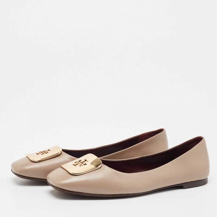 Pre Owned Tory Burch Brown Leather Ballet Flats Size 38