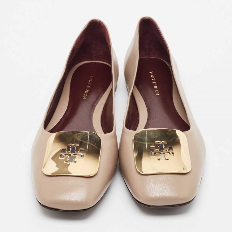 Pre Owned Tory Burch Brown Leather Ballet Flats Size 38