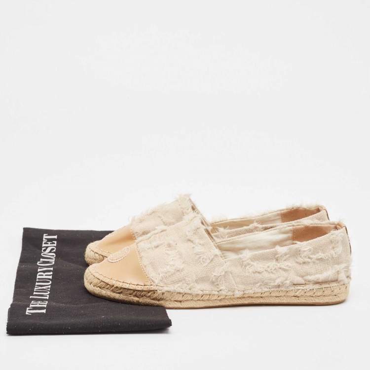 Pre Owned Tory Burch Two Tone Fabric and Leather Espadrille Flats Size 39.5
