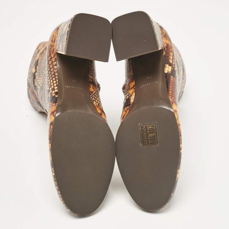 Pre Owned Tory Burch Brown/Black Embossed Snakeskin Gigi Ankle Boots Size 36.5