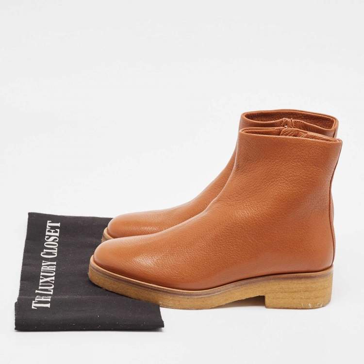 Pre Owned Tory Burch Brown Leather Ankle Length Boots Size 37