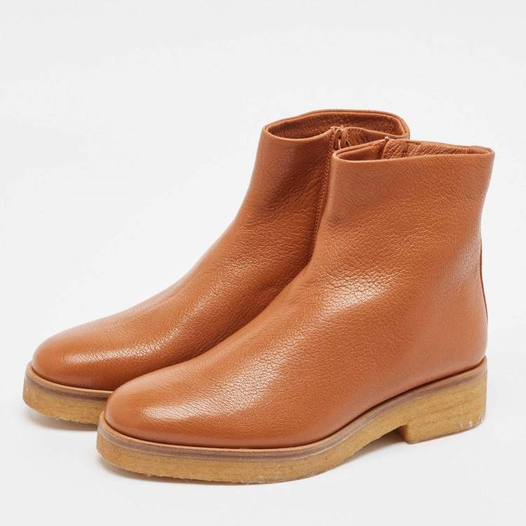Pre Owned Tory Burch Brown Leather Ankle Length Boots Size 37