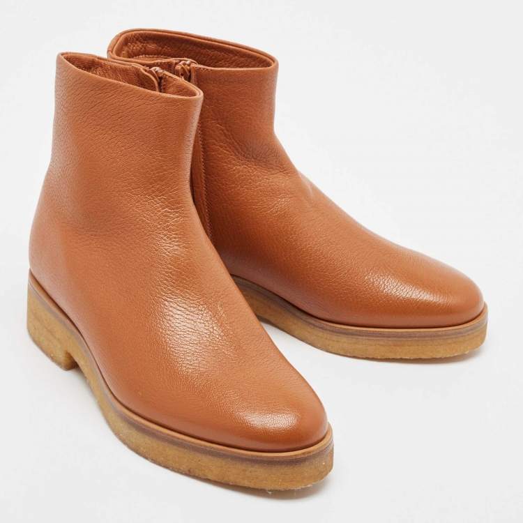 Pre Owned Tory Burch Brown Leather Ankle Length Boots Size 37