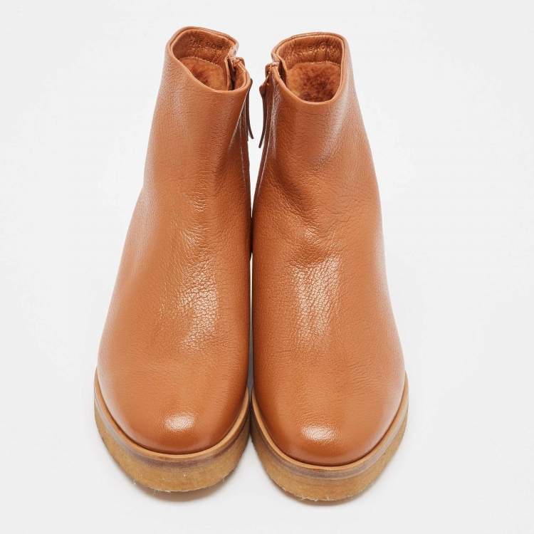 Pre Owned Tory Burch Brown Leather Ankle Length Boots Size 37