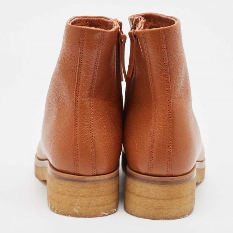 Pre Owned Tory Burch Brown Leather Ankle Length Boots Size 37